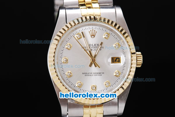 Rolex Datejust Automatic Two Tone with Gold Bezel,White Dial and Diamond Marking-Small Calendar - Click Image to Close
